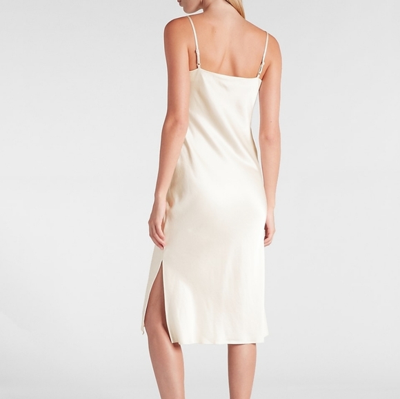 EXPRESS Satin Cowl Neck Midi Slip Dress in Cocoa - Picture 4 of 9